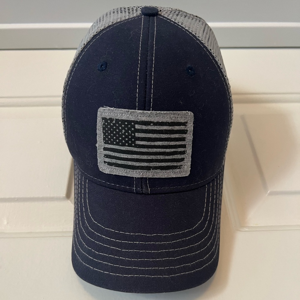 Red White Blue Apparel Trucker Hat with American Flag Patch